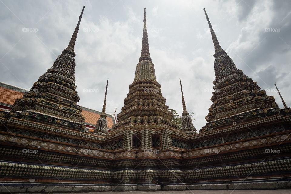 Beautiful Pagoda at The Temple of  The Reclining Buddha (Wat Pho) in Bangkok Thailand