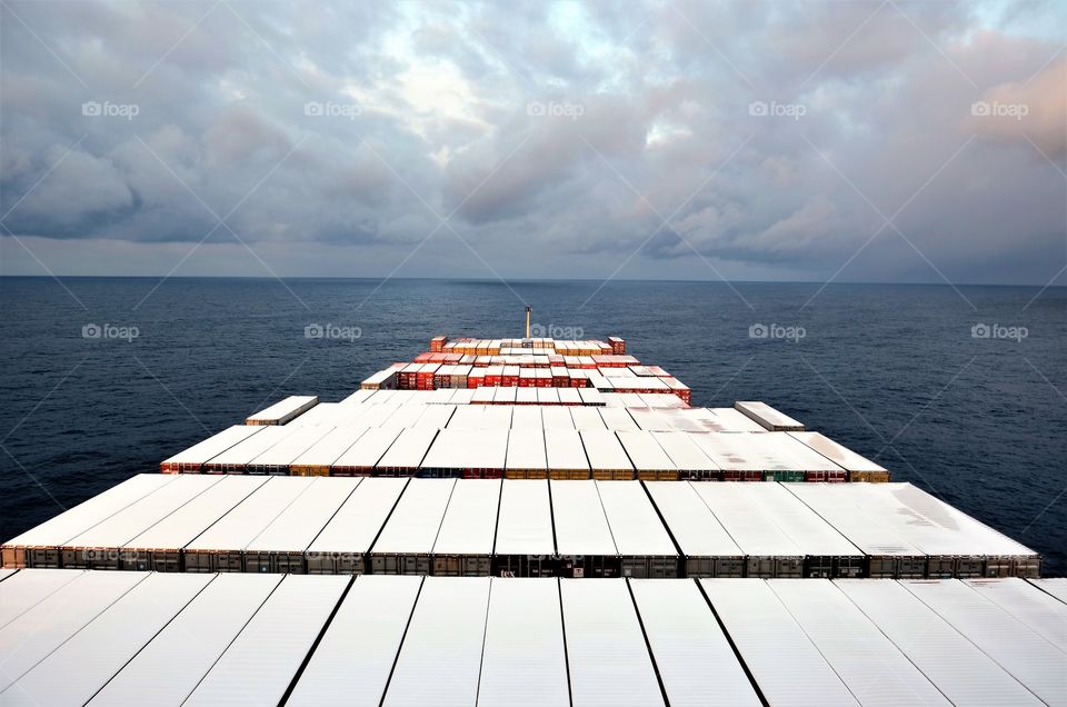 Container vessel sailing near Aleutian Islands