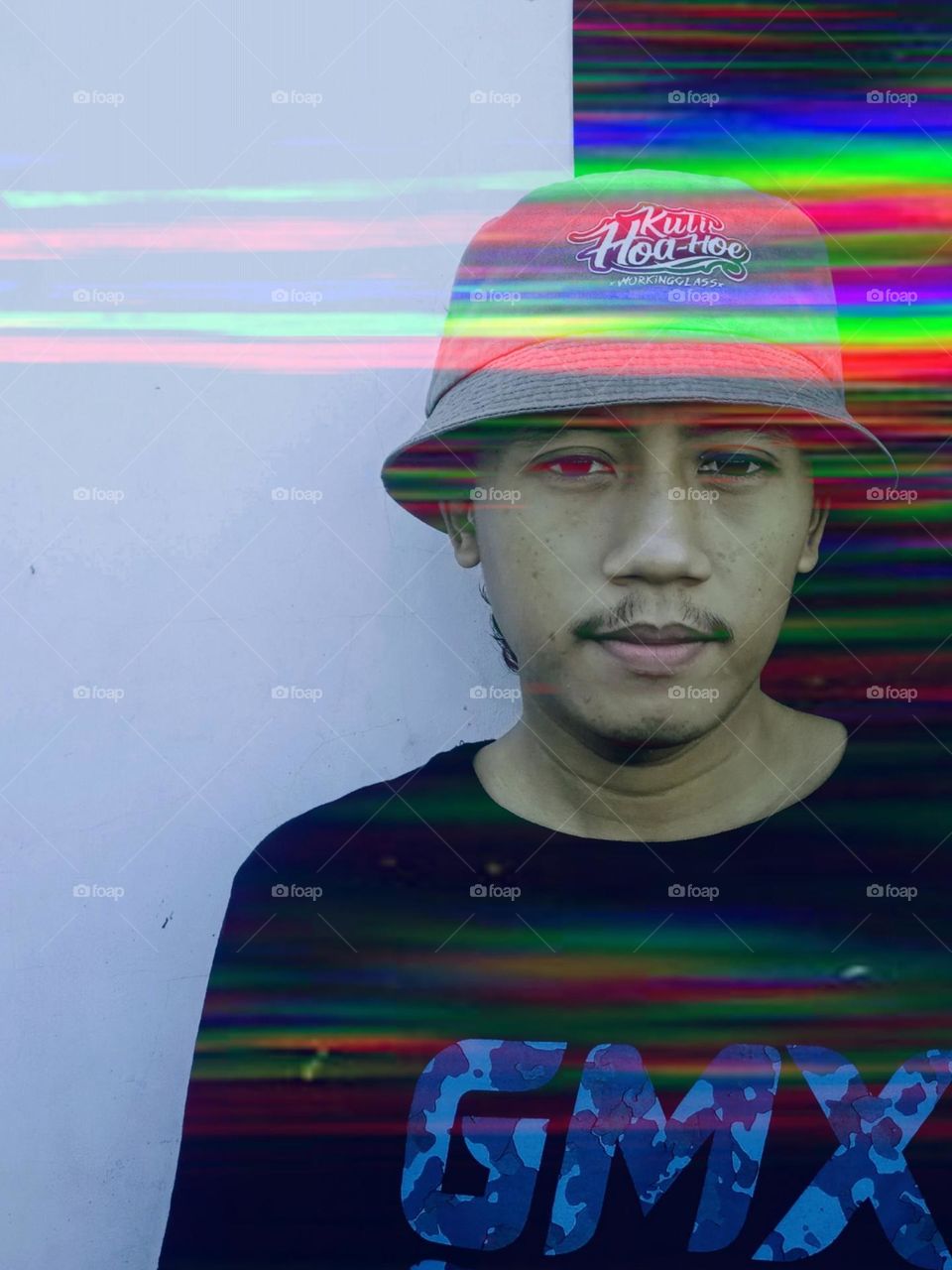 Close-up male face, copy space on the left side