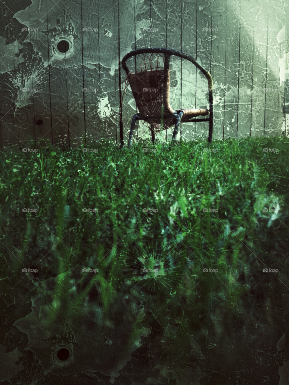 green chair grass fence by analia