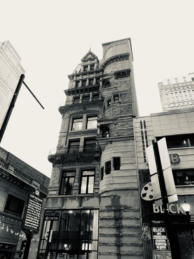 Black and white photo on Chestnut street in Philadelphia 