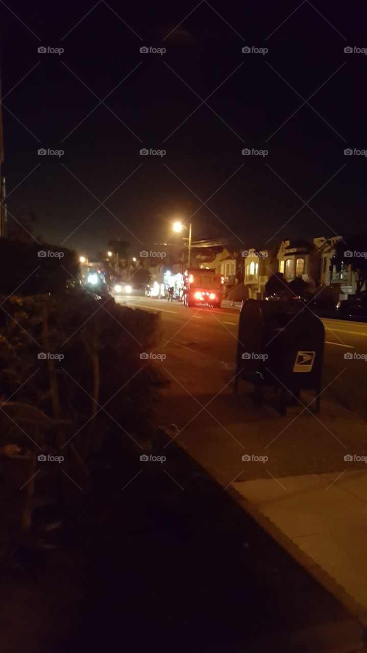 Police blocking road for public works and PG&E