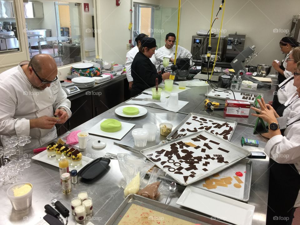 Culinary  School. Chef teacher and students in pastry class. Miami, Florida