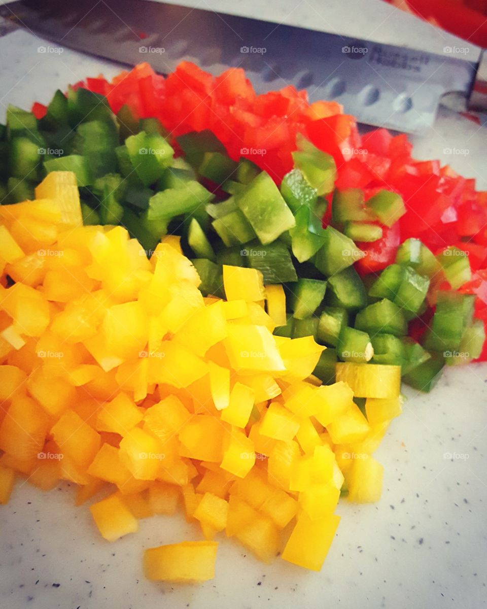 Diced Peppers, rainbow of colour.
