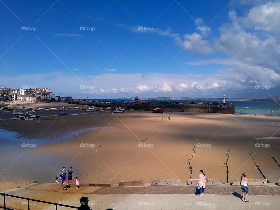 St Ives Cornwall UK overview of the harbour at low tide