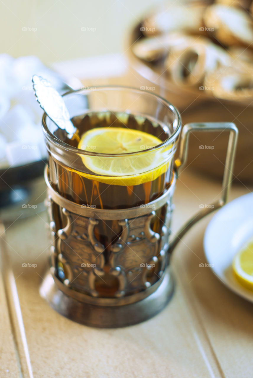 Tea in an old cup holder