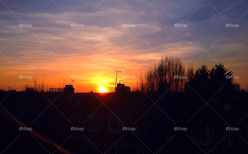 Sunset over London rooftops