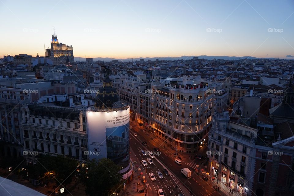 Madrid cityscape from Círculo de Bellas Artes, Spain 