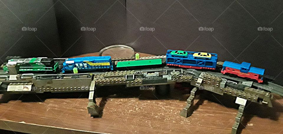 N Scale Trains on Lego Bridge...