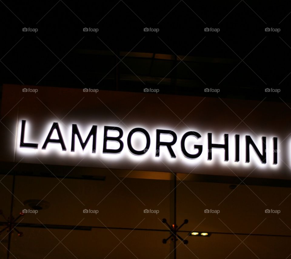 Lamborghini showroom at night