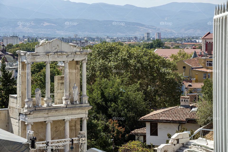 Ruins of Roman theatre in the city centre of Plovdiv, Bulgaria
