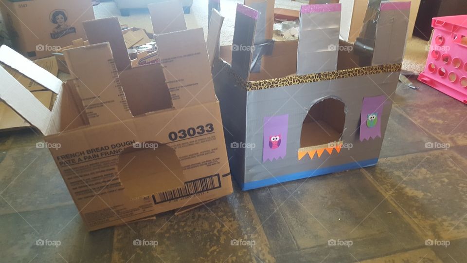 Recycled cardboard boxes into cat house