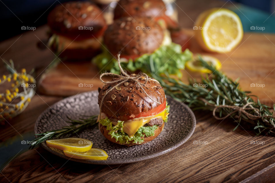 Dark burger with grain bread