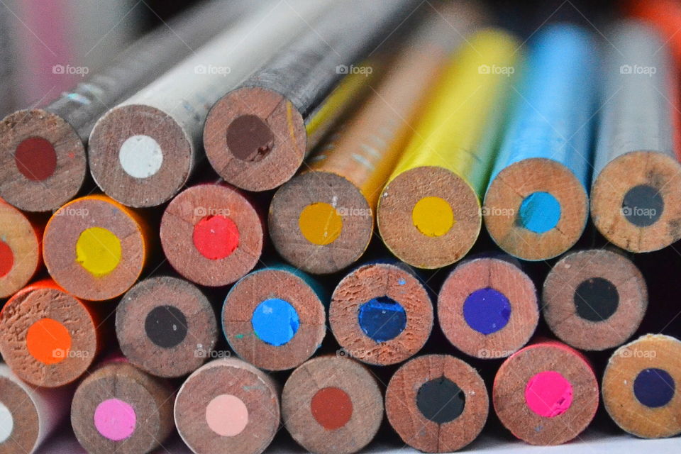 Close-up of multi coloured pencils