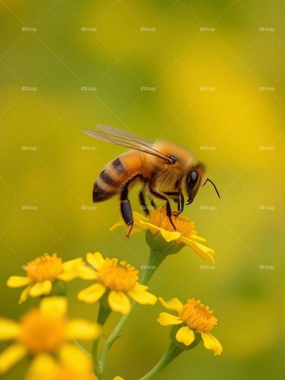 Bees working with yellow flowers