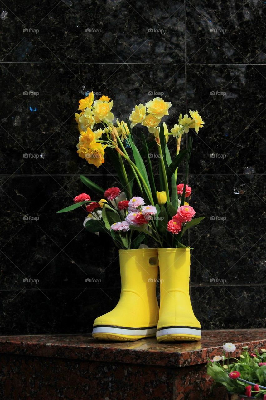 flowers in boots