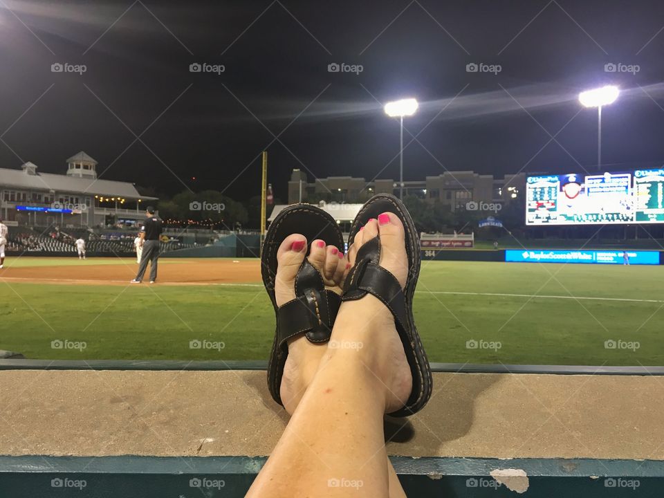 Baseball toes at Dr Pepper ballpark in Frisco, Texas. Frisco RoughRiders minor league baseball park. 