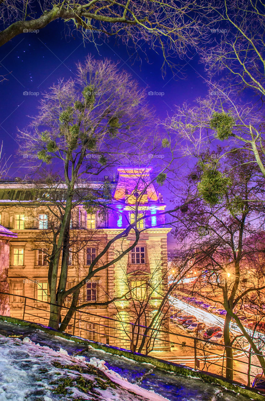 Lviv cityscape during the sunset