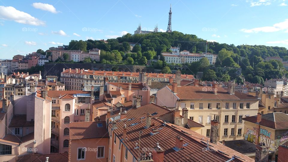 my city beautiful Lyon, rare view from the top, red roofs