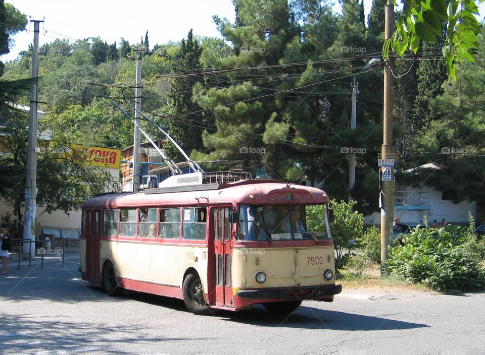 Traditional trolleybus on the longest trolleybusline in the world, in Crimea