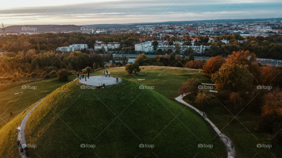 The view of Cracow from Krakus Mound in Cracow, Poland