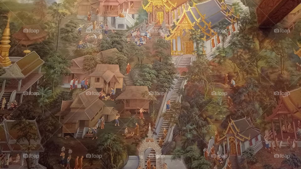 Buddhism culture /  phra that hariphunchai temple / wall painting on temple / Thailand / Lampoon // 22/10/2017