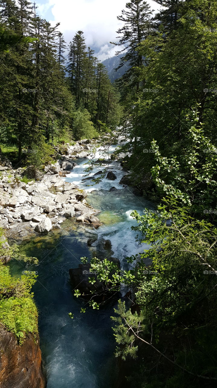 Beautiful summertime water stream in the Pyrenees mountain