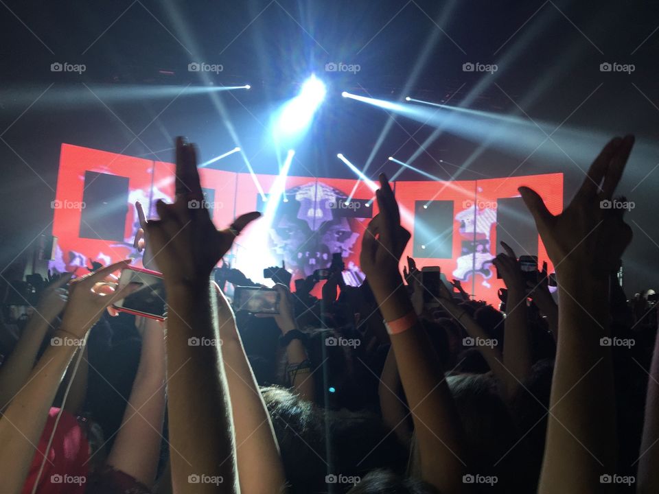 Guns for hands at a Twenty One Pilots concert at Gilley's in Dallas Texas. 