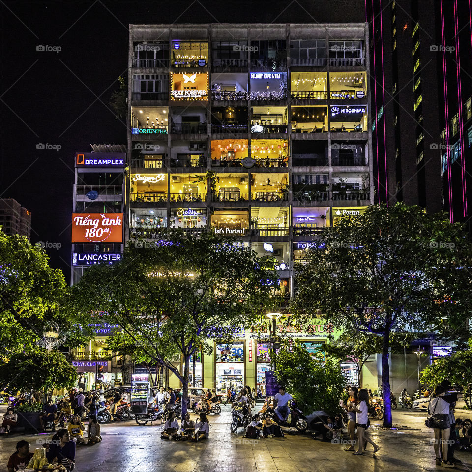 Night of Incredible Cafe Apartment at Ho Chi Minh Square, Vietnam
