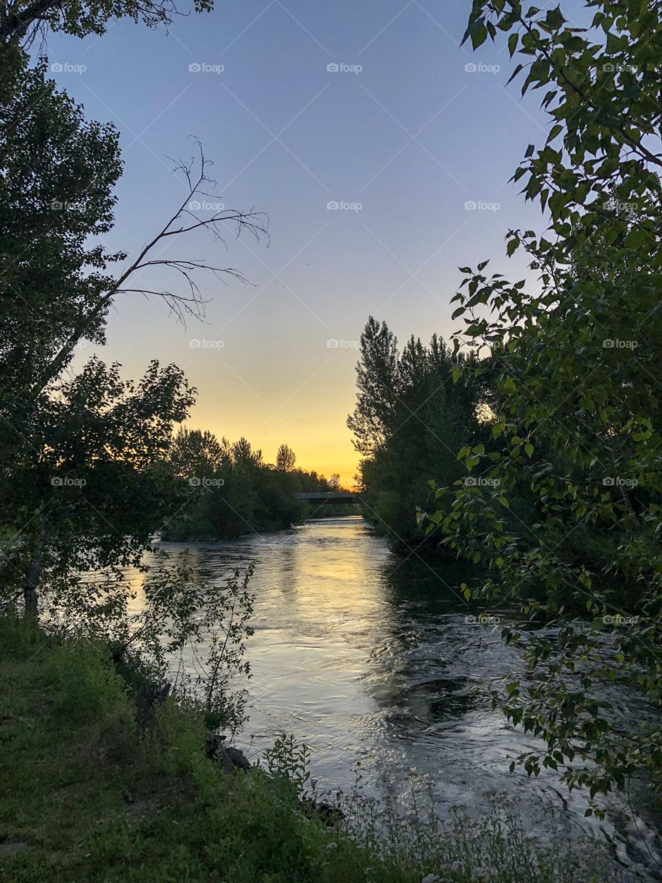 Sunset on the shore of the beautiful Boise River