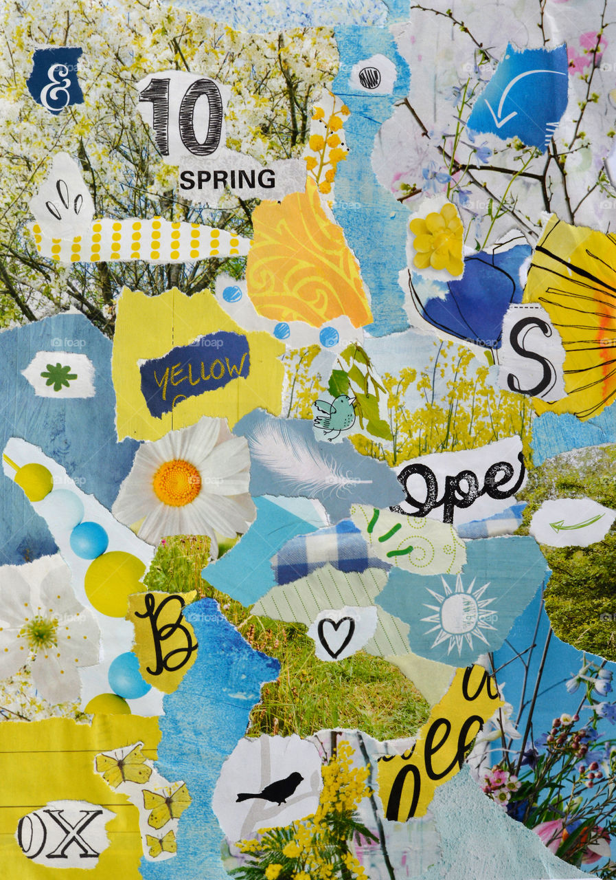 spring collage mood board made of pieces of paper