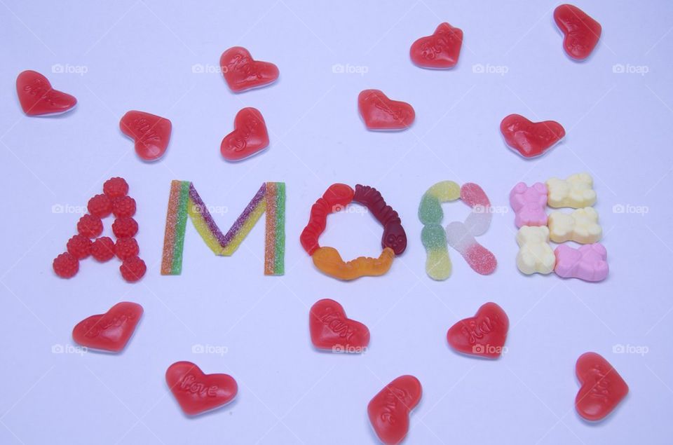 Amore, concept of love with candies