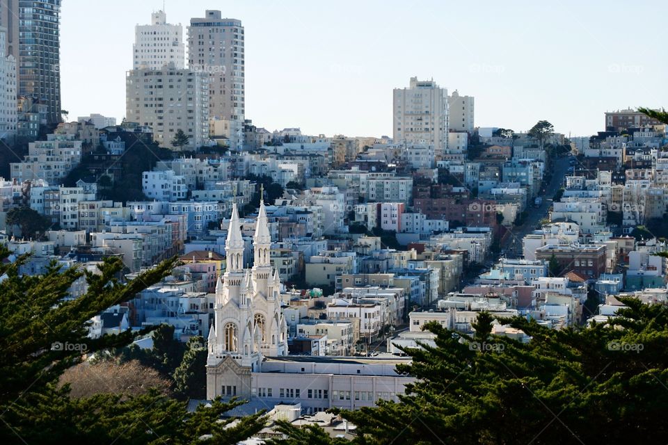 Church and cityscape panorama 