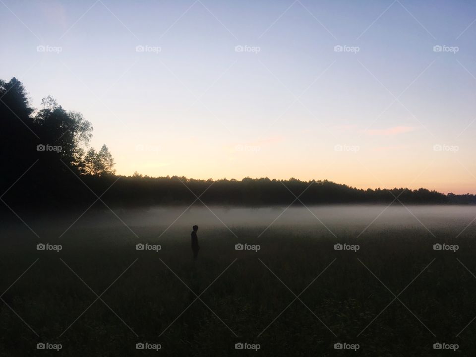 Foggy sunset in Dworzysk (Podlasie)