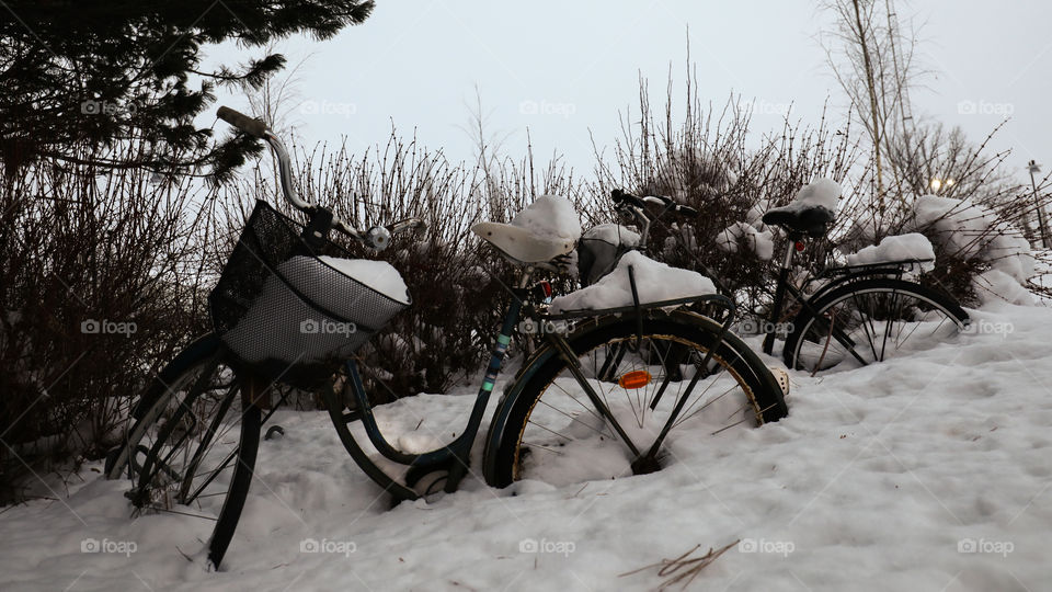 Bikes stuck in snow
