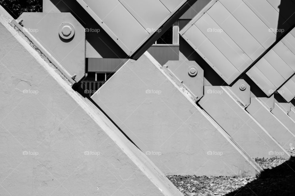 Close-up of a row of industrial metal building pillars