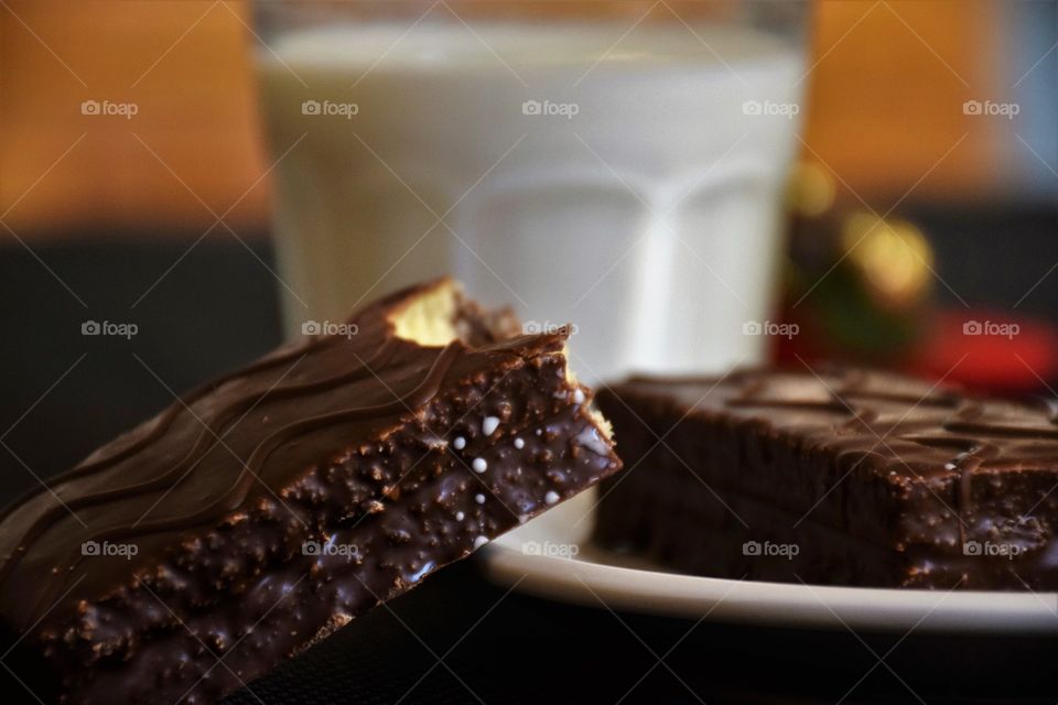 Chocolate cake with bite