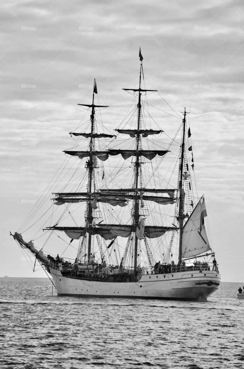 The old Sailing ship getting ready to set sail early morning on Port Phillip Bay, Victoria Australia 