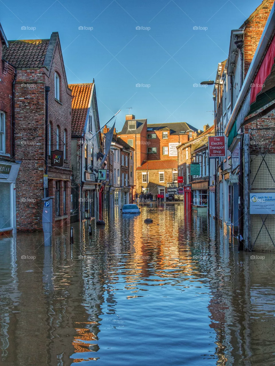 The flooded streets of York in England after heavy rainfall made The River Ouse burst its banks again.
