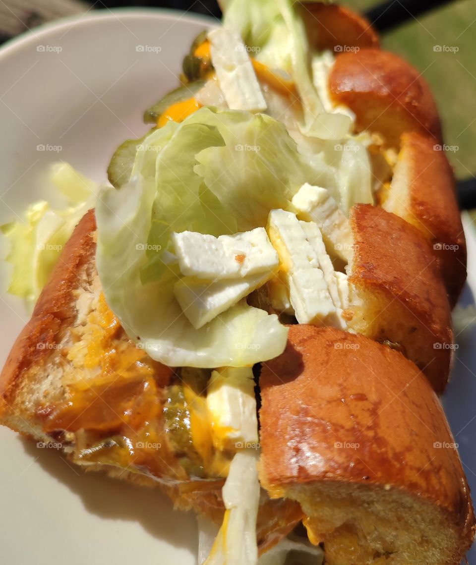 Garlic bread, burger