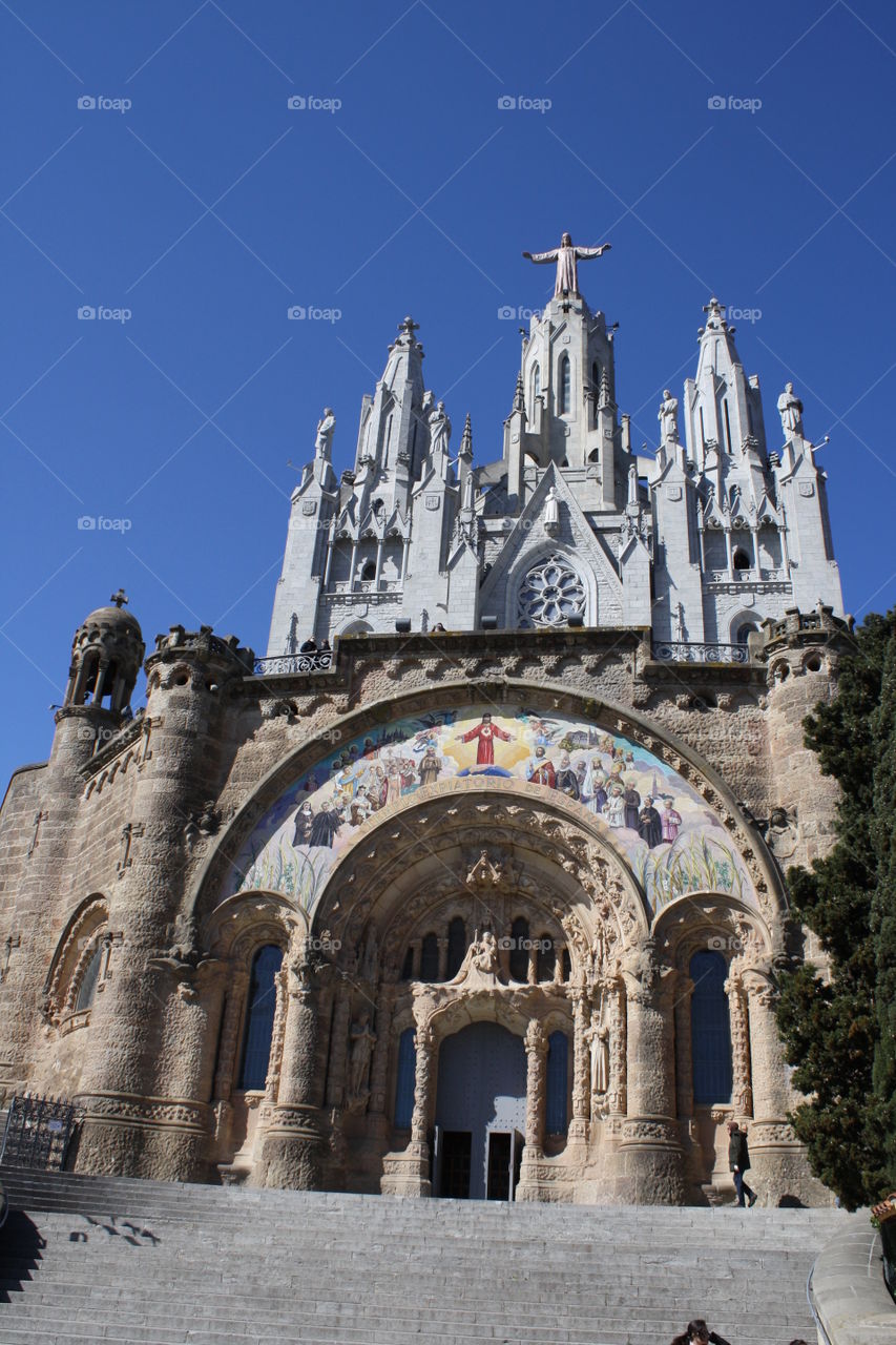 Sagrat Cor Church on Mount Tibadabo overlooking Barcelona, Spain