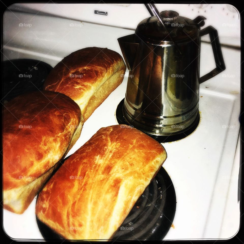Homemade bread and percolated coffee