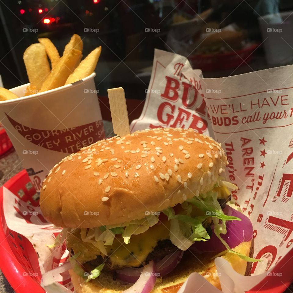 Burger and fries at Red Robin