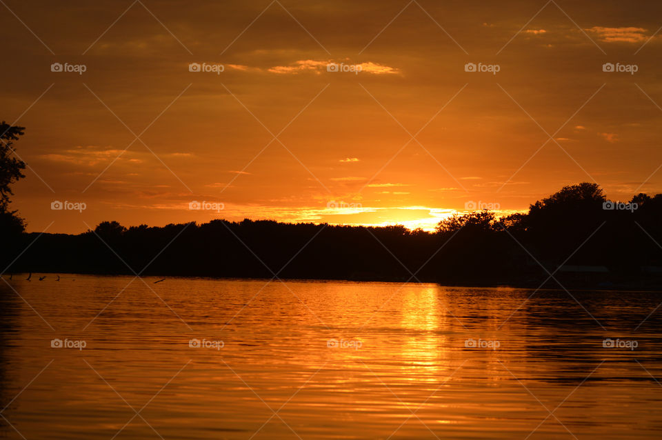 An August sunset on Frentress Lake, Illinois. 