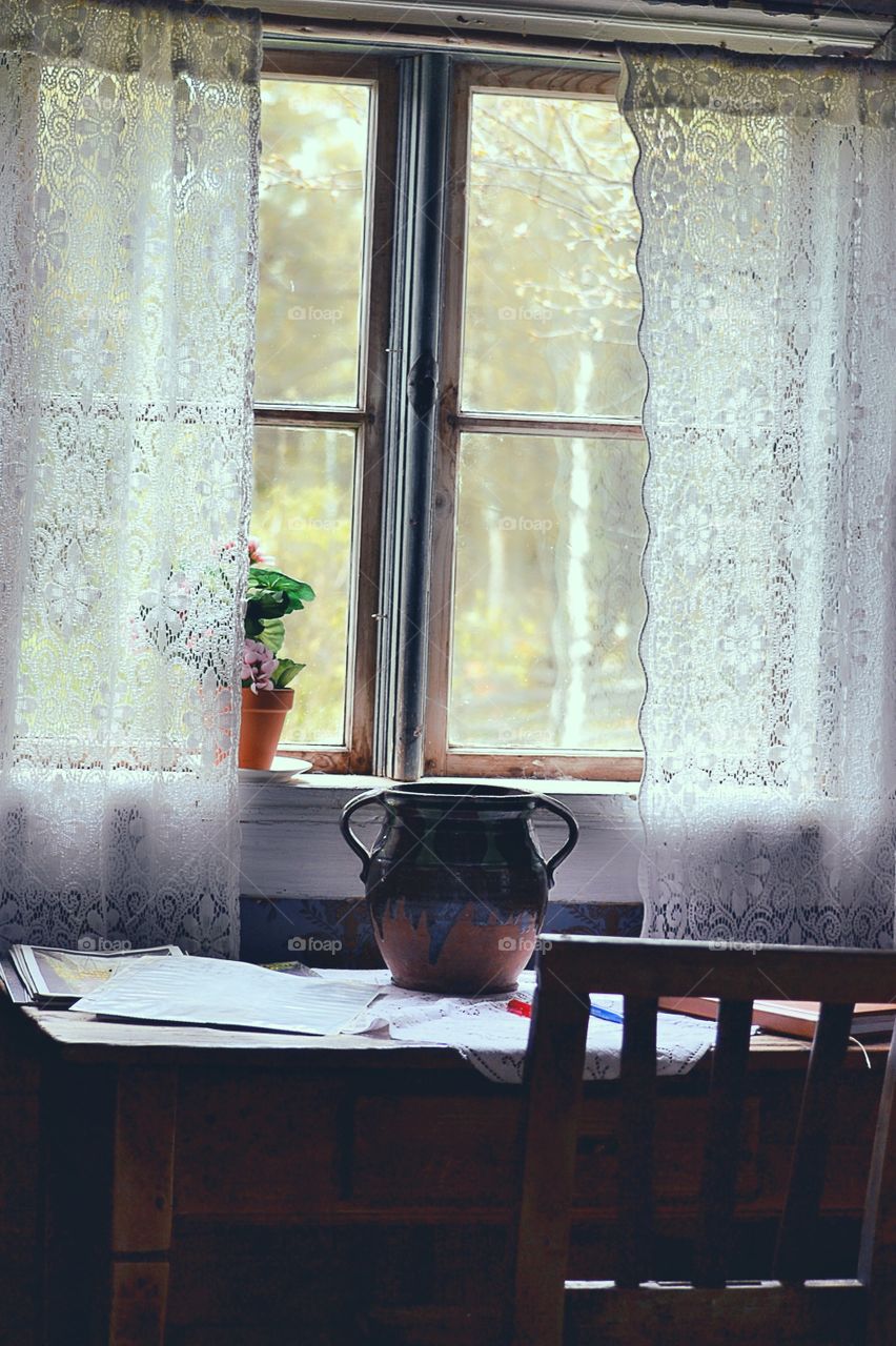 Old cottage interior. Old office place