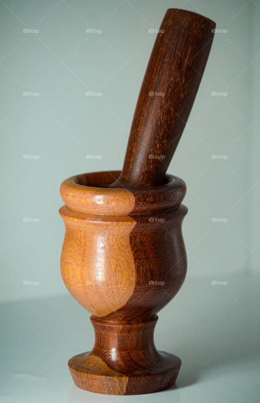 Wooden pestle made by indigenous people from the red crown village Bahia Brasil