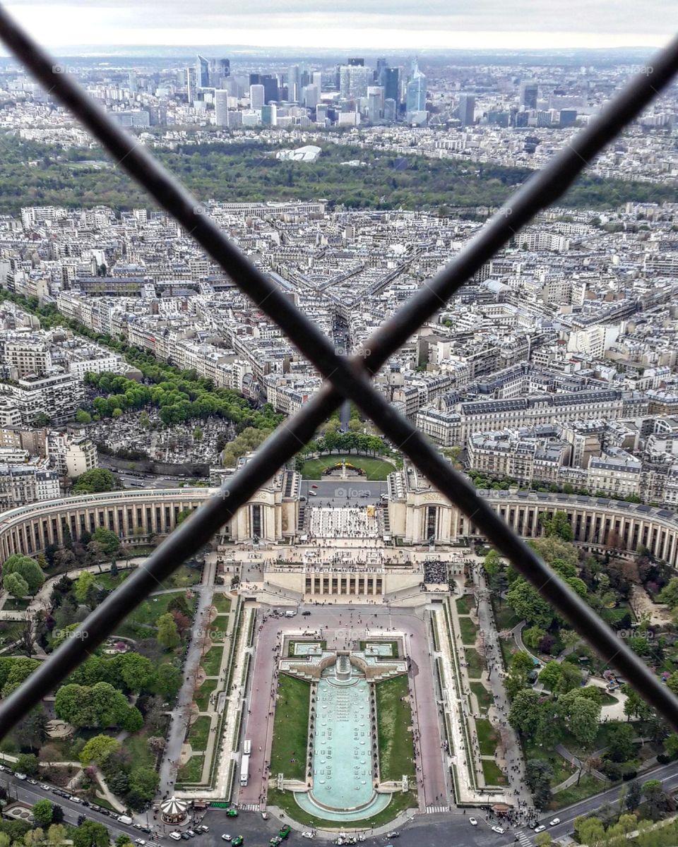 Paris. View from Eiffel Tower. Picture with a X