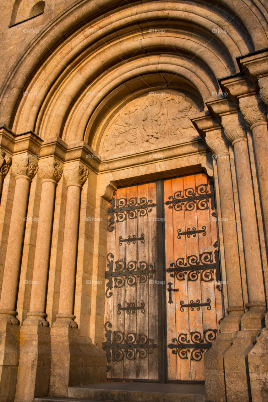 View of sunlight on church door