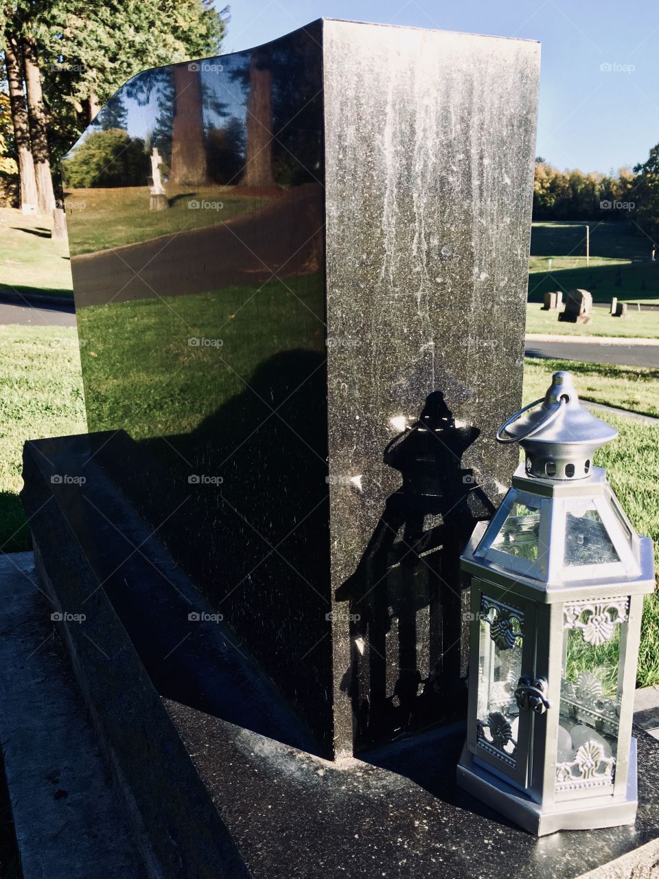 Headstone reflection 2, Mt Calvary Catholic Cemetery, Portland, OR