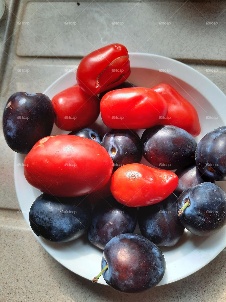 summer plums and tomatoes